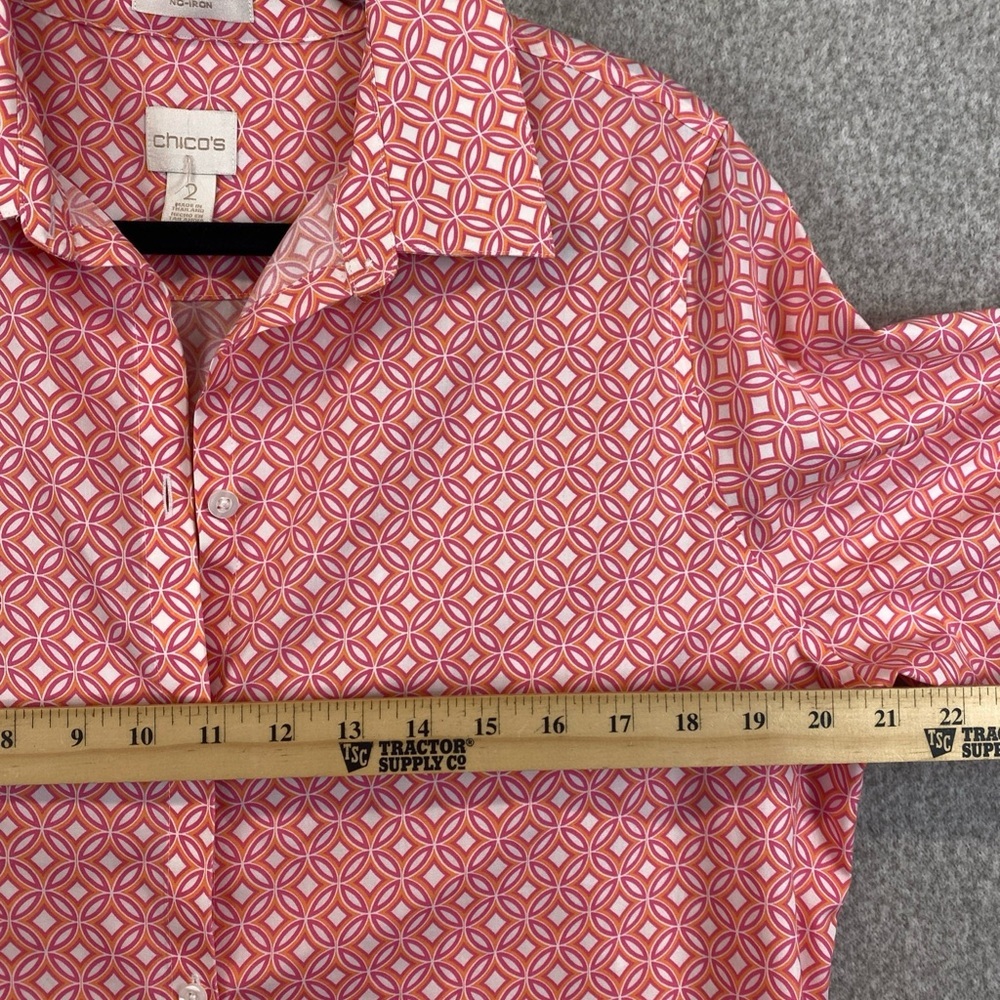 CHICO'S Button Down 3/4th Sleeve Shirt pink & orange Size 2 (US 12) non iron - Picture 3 of 8